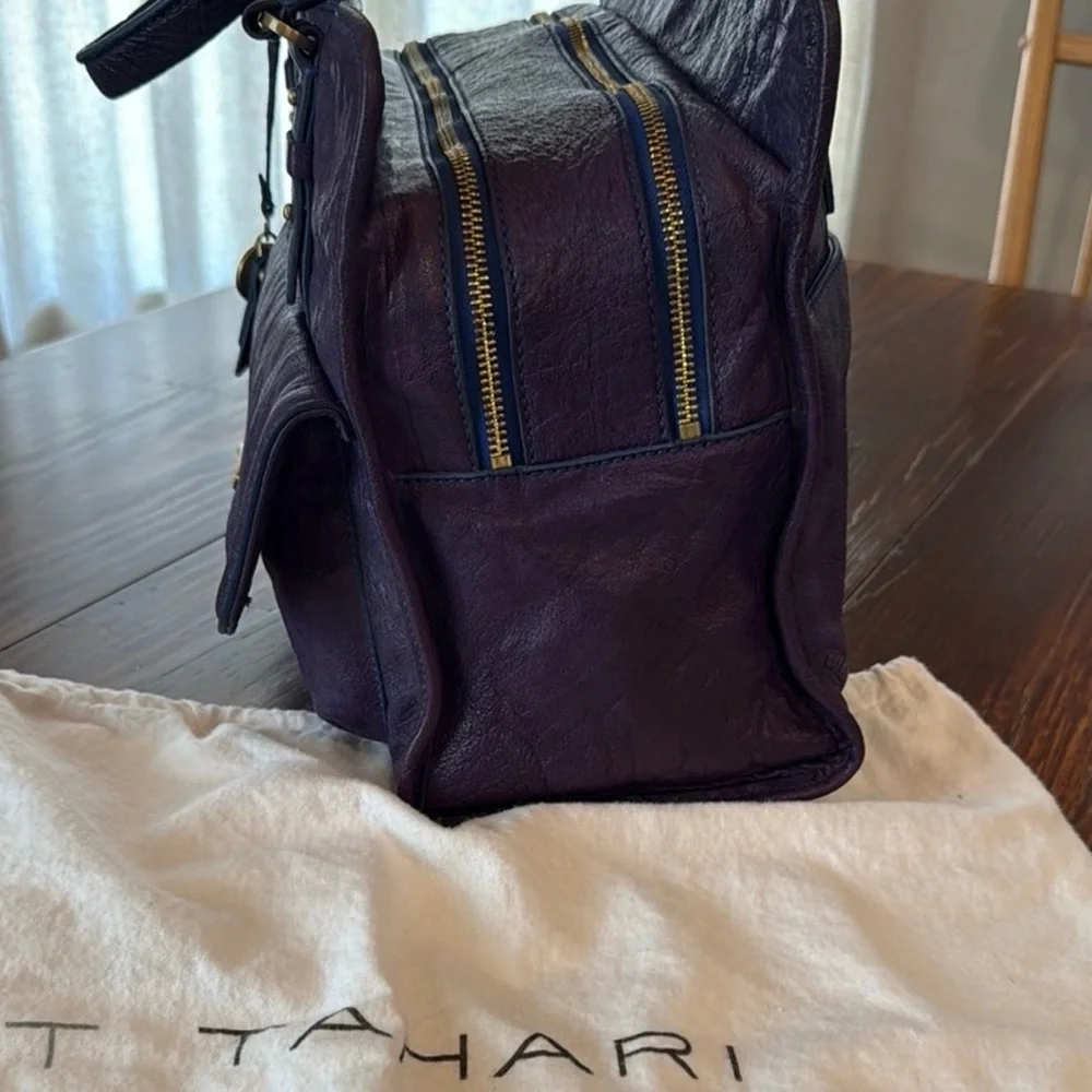 T. Tahari Purple Leather Satchel Handbag Vintage EUC